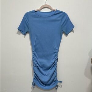 Ruched Side Short Sleeve Bodycon Dress - Blue